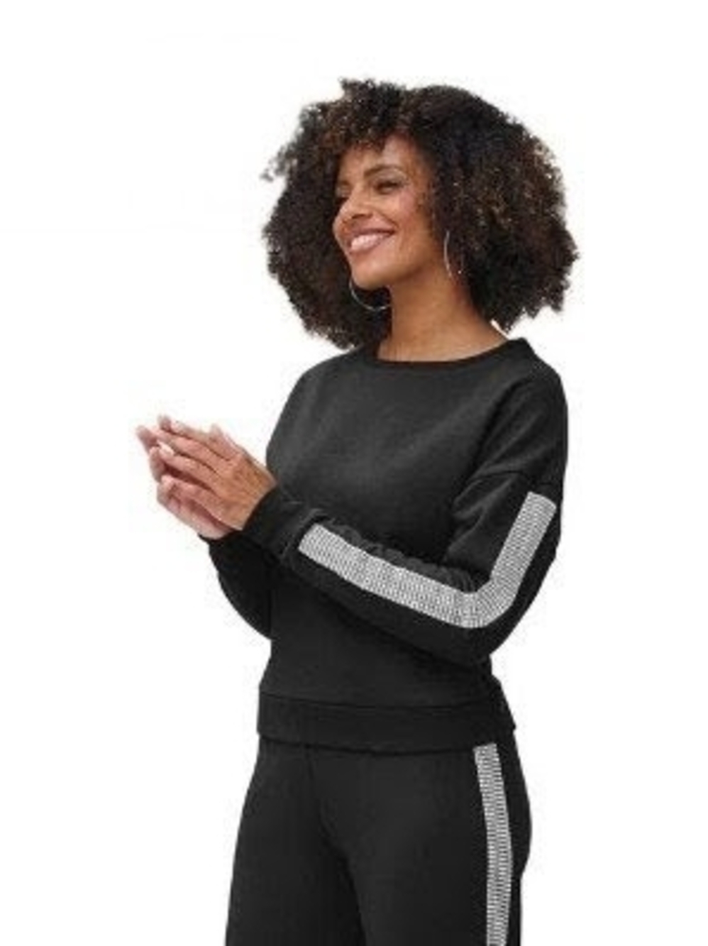 Black Sweatshirt  with Rhinestone Stripe